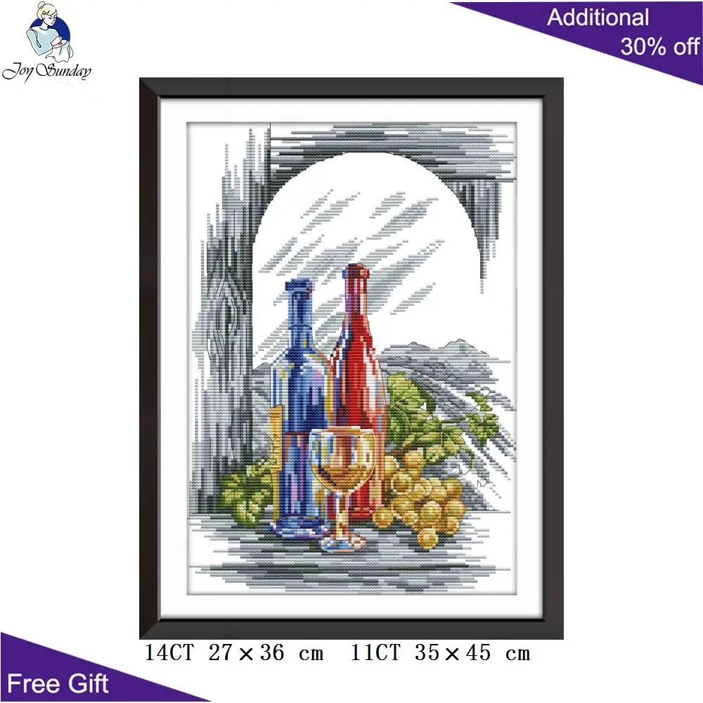 

Joy Sunday Wine Cross Stitch J463 14CT 11CT Counted and Stamped Wine Embroidery Needlework Joy Sunday Cross Stitch Kits