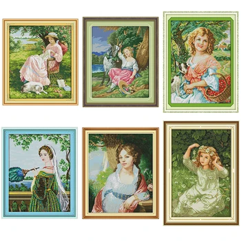 

Beautiful Girl Series Cross Stitch Kit Character Pattern 14CT White 11CT Count Stamp Embroidery Set DIY Home Decoration Painting