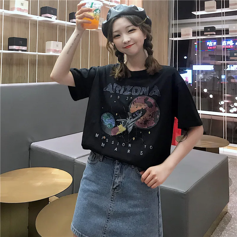 Забавная Футболка Harajuku одежда футболка планета аниме Женская милая женская готическая футболка кавайные футболки Летняя мода Ullzang