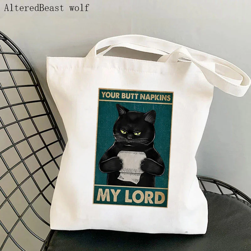 Women Shopper bag Cat Napkins Vintage Printed Bag Harajuku Shopping Canvas Shopper Bag girl handbag Tote Shoulder Lady Bag