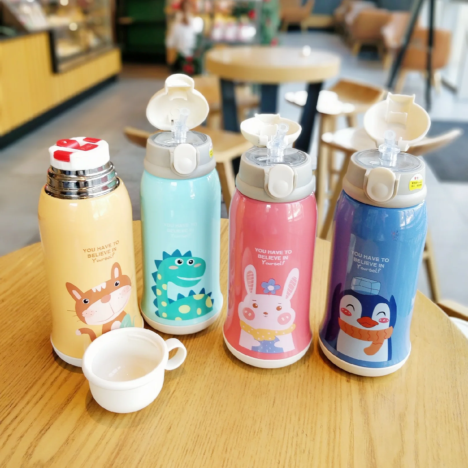 Kids Cartoon Drink Bottles Double Layers Stainless Steel Water Thermos Children Insulated Cups Portable Home School
