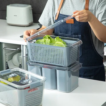 

Multifunctional Storage Box Kitchen Refrigerator Fresh-Keeping Box PET/PP Vegetable Fruit Drain Basket Container Storage Basket