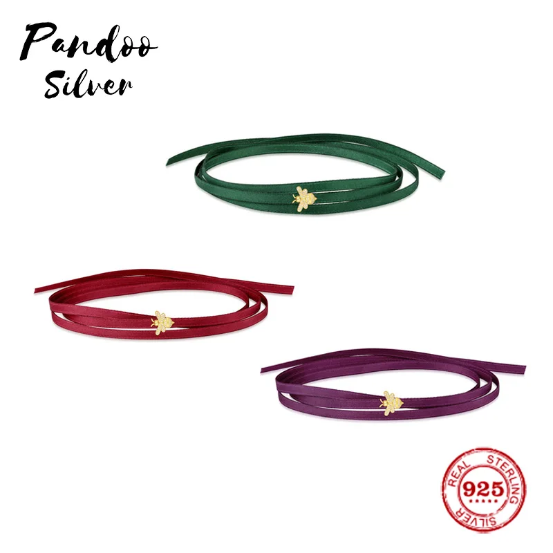 

Fashion Charm Sterling Silver Copy 1:1 Copy,Satin Choker Bracelet With Yellow Silver Bumble Bee Women Monaco Jewelry Gift
