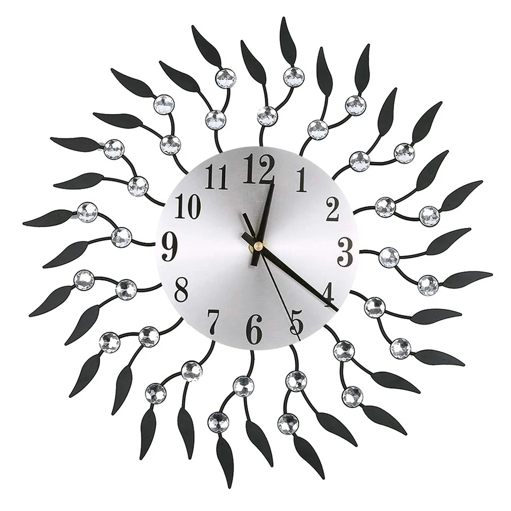 New Clock Watch 3D Wall Clocks Vintage Wrought Iron Wall Clock Luxury Diamond Round Quartz Needle Clock Mute Home Decoration - Цвет: A Black