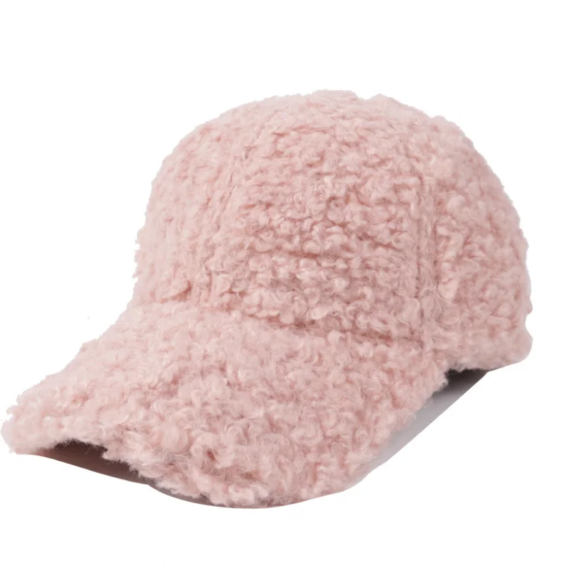 pink OMEA, овечья шерсть, бейсболка, женская, кудрявая, плюшевая шерсть, Snapback, кепка, розовая, шапки, Регулируемый козырек, шапка, зимняя, замшевая, кепка, элегантная, модная - Цвет: pink