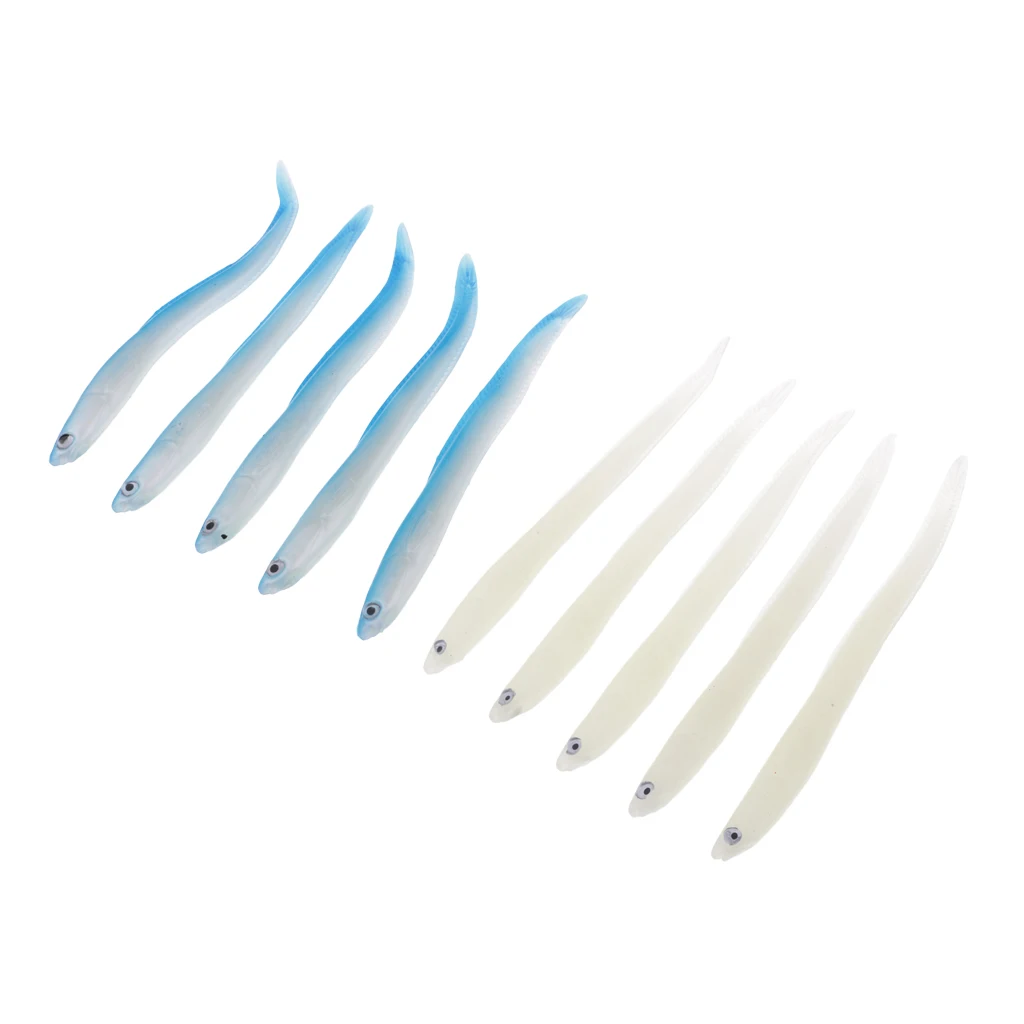 10Pcs Artificial 3D Eye Luminous Fishing Lures Jig Head Night Glow Soft Baits Swimbait 2 Color