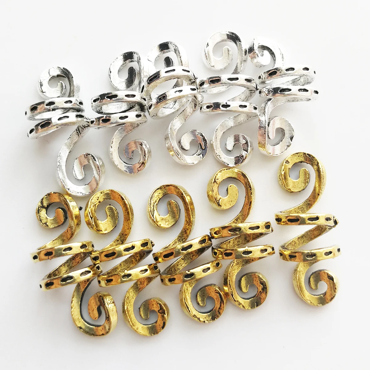 5Pcs Golden Silver Viking Spiral Charms Hair tubes Braid Dread Dreadlock Beads Clips Cuffs Rings Jewelry Hair Accessories woman 6