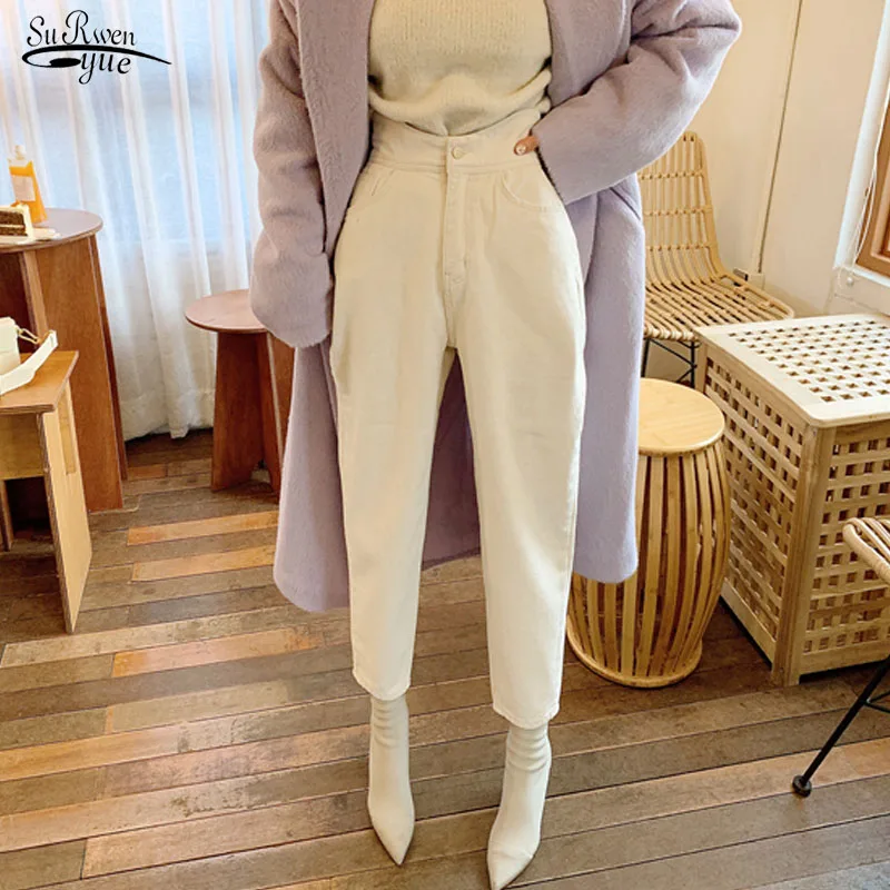 Women Harem Jeans Pants Fashion High Waist Loose White Denim Jeans Female Buttons Trousers Spring 2020 Streetwear Pantalon 10391 Women Harem Jeans Pants Fashion High Waist Loose White Denim Jeans Female Buttons Trousers Spring 2020 Streetwear Pantalon 10391