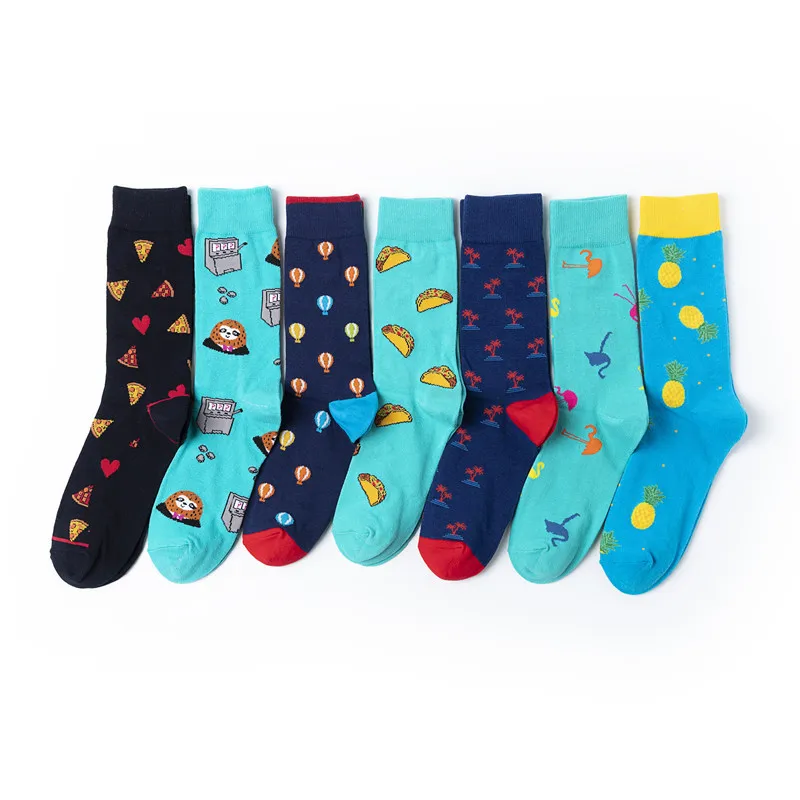 Harajuku/Веселые мужские носки; забавные мужские носки с ленивцем; носки с тигром, животными, стрекозой, кошкой, белкой, фламинго, лягушкой, собакой; Новинка; носки из чесаного хлопка