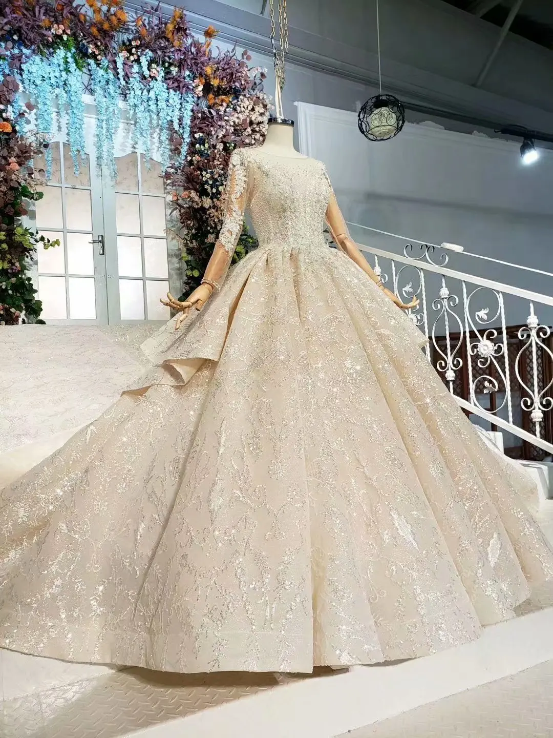 BGW сексуальное атласное свадебное платье с длинным рукавом, Vestido De Noiva Com Manga, ручная работа, расшитое бисером и блестками платье невесты, Robe De Mariee Couleur