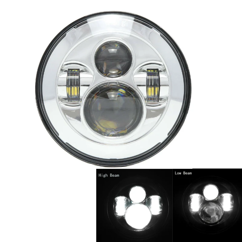1PC 40W Chrome " светодиодный H4 Halo Фары для Electra Glide Fat Boy Кафе Racer Bobber 7 дюймов светодиодный налобный фонарь для Lada Niva 4x4 Suzuki Samurai - Цвет: 1PC 40W Chrome