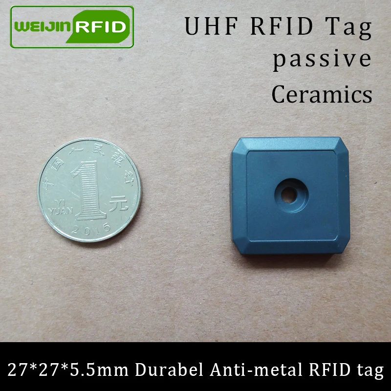 

UHF RFID Анти-металлическая метка 915 МГц 868 МГц Impinj M4QT EPCC1G2 6C 27*27*5,5 мм Маленькая квадратная Прочная ABS смарт-карта пассивные RFID метки