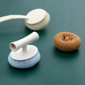 

Household Dishwashing Cleaning Brush Kitchen Nano Non-harm Pot Cleaning Ball Instead of Steel Ball Pot Brush 3 Balls with Handle