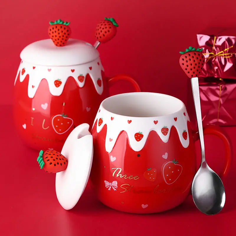 Handmade Extra Large Coffee Mug Cute Strawberries by