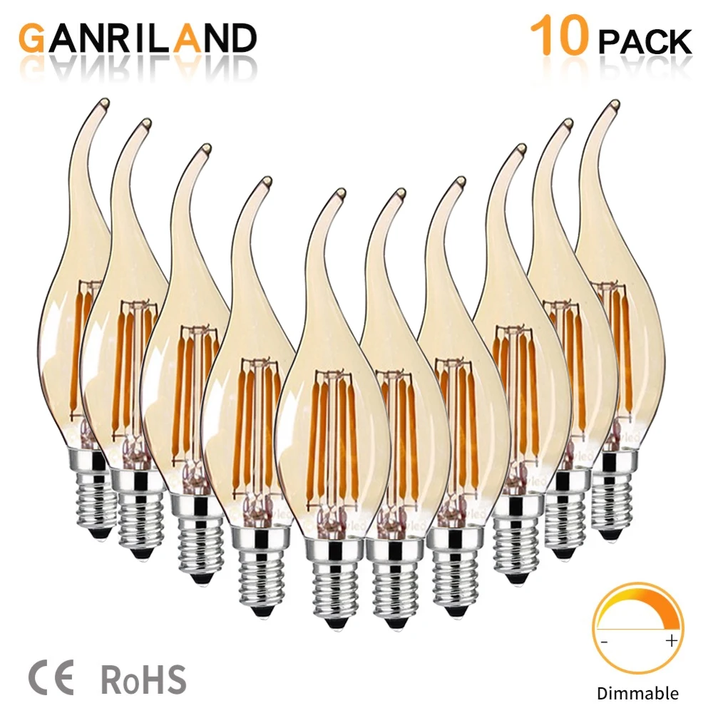GANRILAND LED Dimmable Filament Bulbs 4W C35 Candle Bulb E14 220V 2200K  Energy Saving Light 30W Incandescent Equivalent lamp