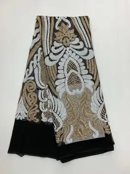 

Gold Whgite Nigerian Tulle Lace Fabric With Sequin Embroidered Design African French Net Lace Fabric For Wedding Dress 5Yard/lot
