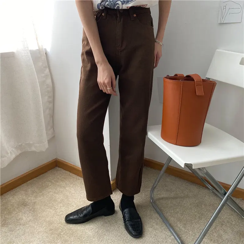 HziriP Brown Straight Students Denim Vintage Slender Office Lady Jeans Women Trousers New High Waist Large Size Pants Female HziriP Brown Straight Students Denim Vintage Slender Office Lady Jeans Women Trousers New High Waist Large Size Pants Female