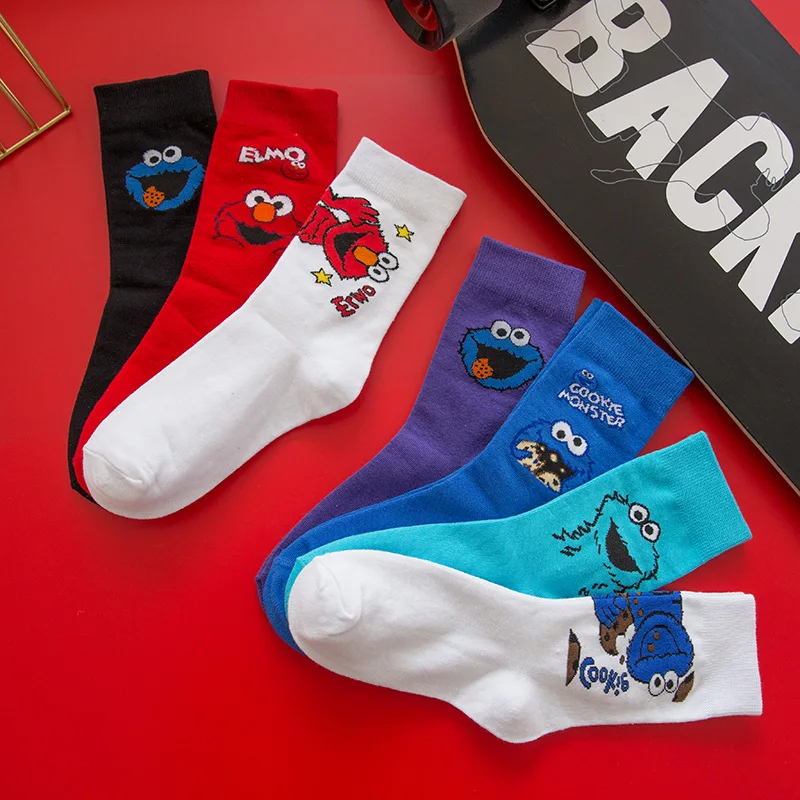

2019 New Cartoon Women Socks Cotton Sweet Sesame Street Funny Frog Cute Socks for Ladies Japanes Korean Style 390