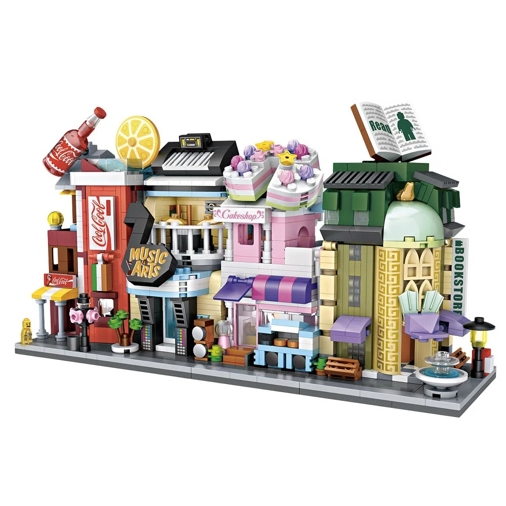 

LOZ Mini Street View Store Set Music Arts Cake Drinking Book Store DIY Educational Building blocks toy for Children Girsl 1261