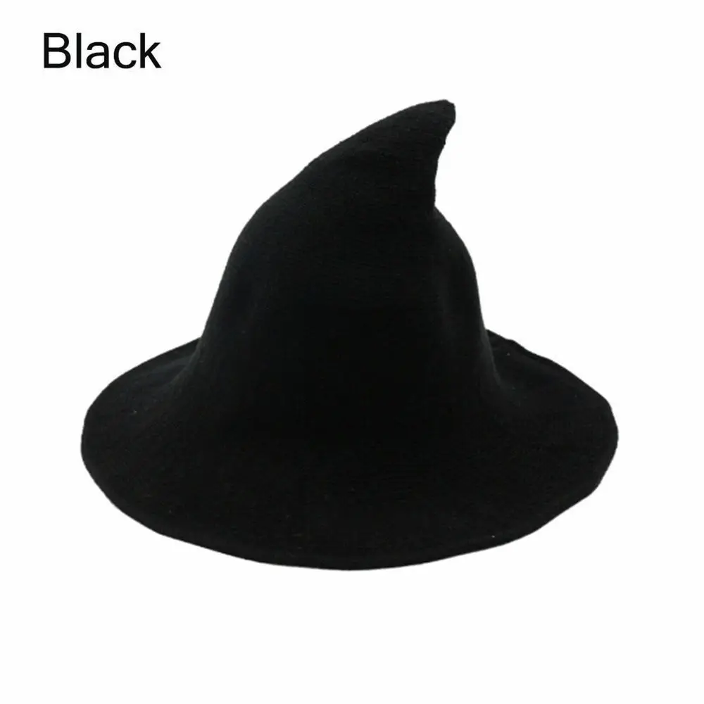 Black 1 шт., Современная шляпа ведьмы на Хэллоуин, шерстяная Женская, сделанная из модной овечьей шерсти, шляпа для празднования Хеллоуина, праздничные вечерние шляпы - Цвет: Black
