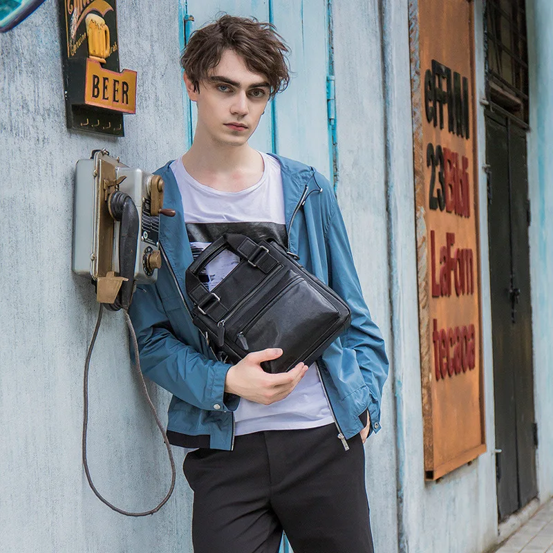 

Men Business Genuine Leather Handbag Cowhide Shoulder Messenger Bags Travel Crossbody Bag Briefcase Sling Tote Zipper Bag