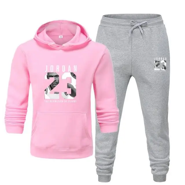 pink light gray Брендовый спортивный костюм, модные толстовки для мужчин, спортивная одежда из двух частей, комплекты из толстой шерсти с капюшоном+ штаны, спортивный костюм для мужчин - Цвет: pink light gray