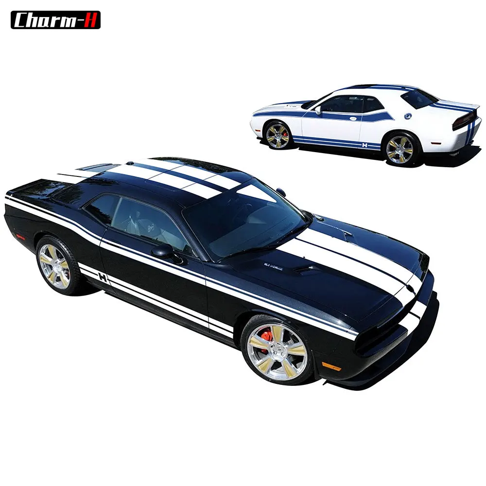 Car Styling Racing Stripe Body Kit Door Side Hood Rear Waistline Side Skirt Stripes Vinyl Decal Stickers for Dodge Challenger