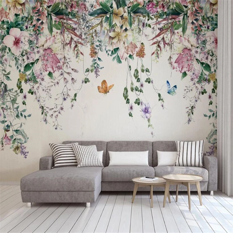 

beibehang custom Large 3D wallpaper mural vine flowers TV background pastoral butterfly wallpapers for living room 3D home decor