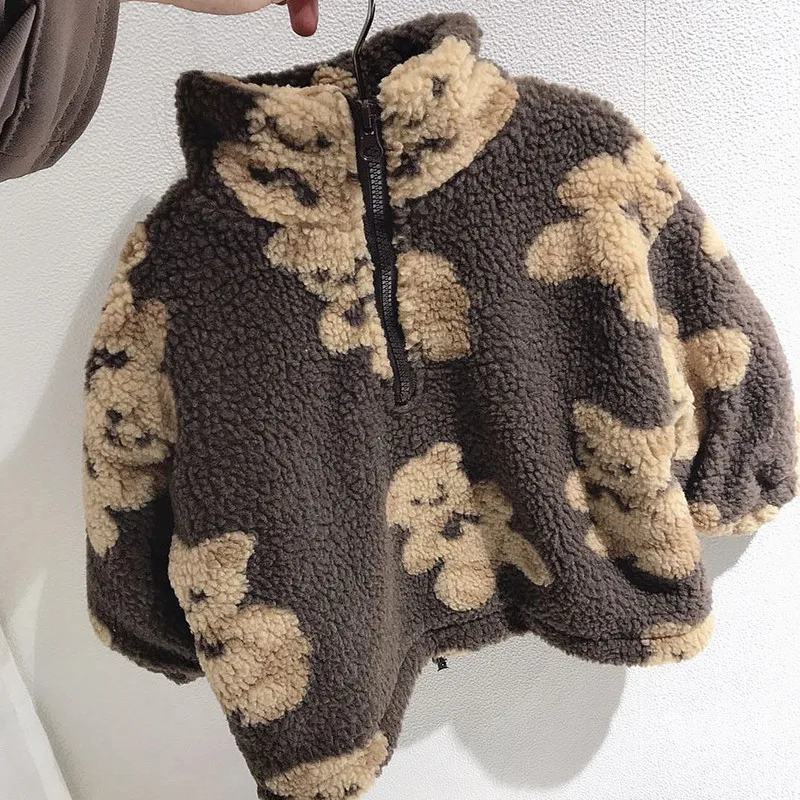 

Winter 2020 New Children's Clothing Children Lamb Fur Bear Sweater With Wool At The Bottom
