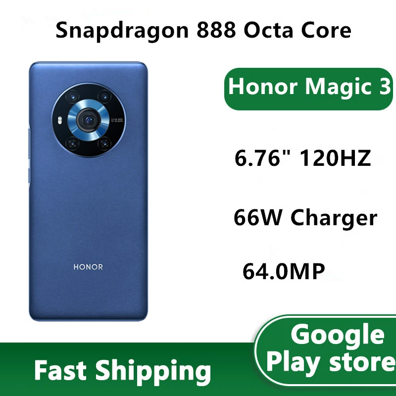 In Stock Honor Magic 3 5G Smart Phone 64.0MP Rear Camera 6.76" 120HZ Full Screen 66W Charger Snapdragon 888 OTA NFC Dual Sim 8gb ddr4