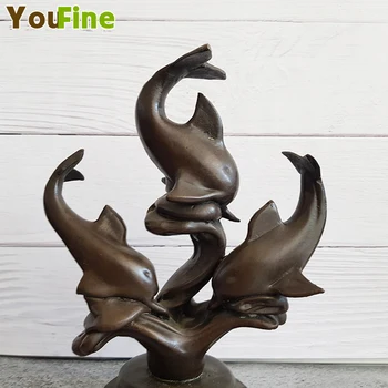 

Hot small bronze dolphins desktop ornaments marine animal home decorations Dolphin group statues can be customized Wholesale