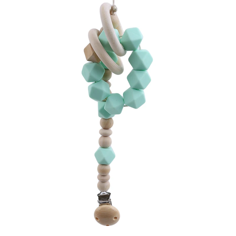 Baby Food-Grade Silicone/Wooden Pacifier Newborn Colorful Bracelet Safe Child Care Pacifier Tooth Toy Bead Chain - Цвет: light green