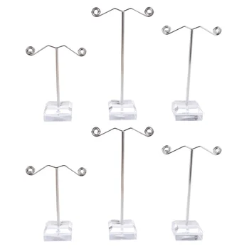 

6 pcs Complete Set of Mini Delicate Acrylic T-shape Earrings Stand Holder for Display (Transparent)