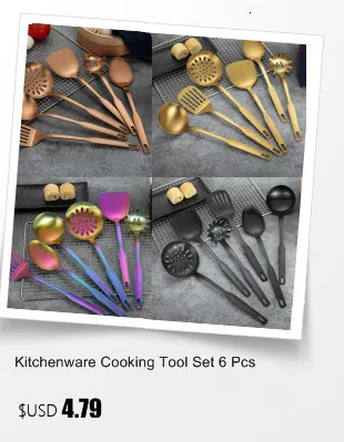 Оригинальные кухонные принадлежности из нержавеющей стали, набор инструментов для приготовления пищи, 6 шт. в наборе, золотой ковш для супа, шумовка, дуршлаг, кухонные аксессуары