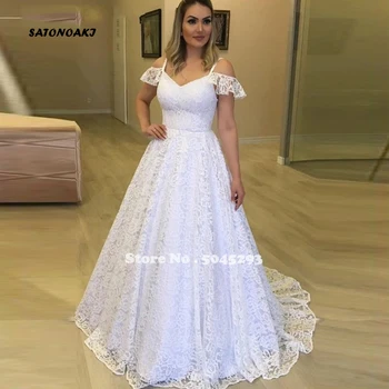 

SATONOAKI 2020 Fashion Floral Lace Wedding Dresses Spaghetti Strap Backless Bridal Gowns A Line Bride Dresses vestidos de novia