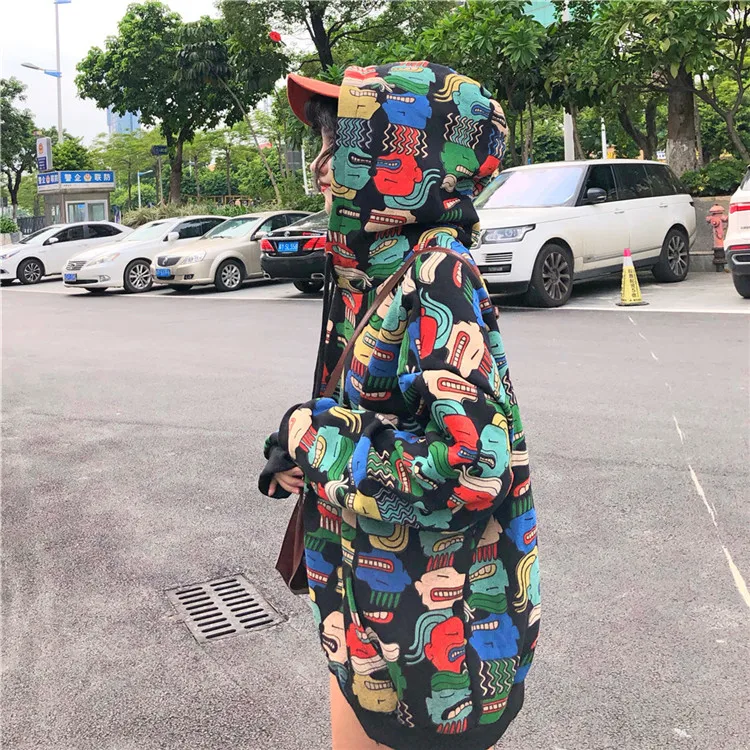 Neploe, осенние женские толстовки Harajuku, мультяшный принт, свободный карман, толстовка с капюшоном, негабаритный Женский пуловер, джемперы 55380