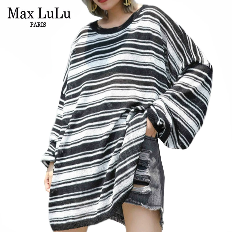 

Max LuLu Autumn 2019 Fashion Korean Style Ladies Clothes Punk Streetwear Womens Knitted Cotton Striped Sweaters Casual Pullovers