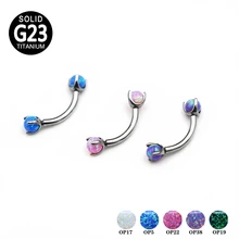 G23 titânio curvado halteres sobrancelha anel de pedra opala industrial labret barra lábio daith hélice brinco sobrancelha parafuso prisioneiro piercing jóias