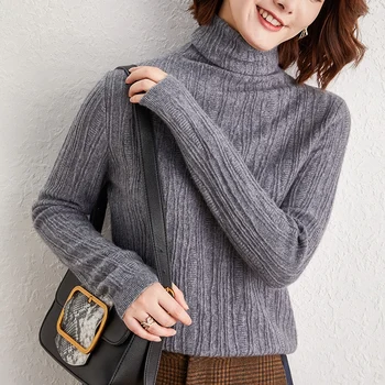 

New Autumn and Winter Cashmere Sweater Women High-Collar Thickened Pullover Sweater Knitted Wool Shirt