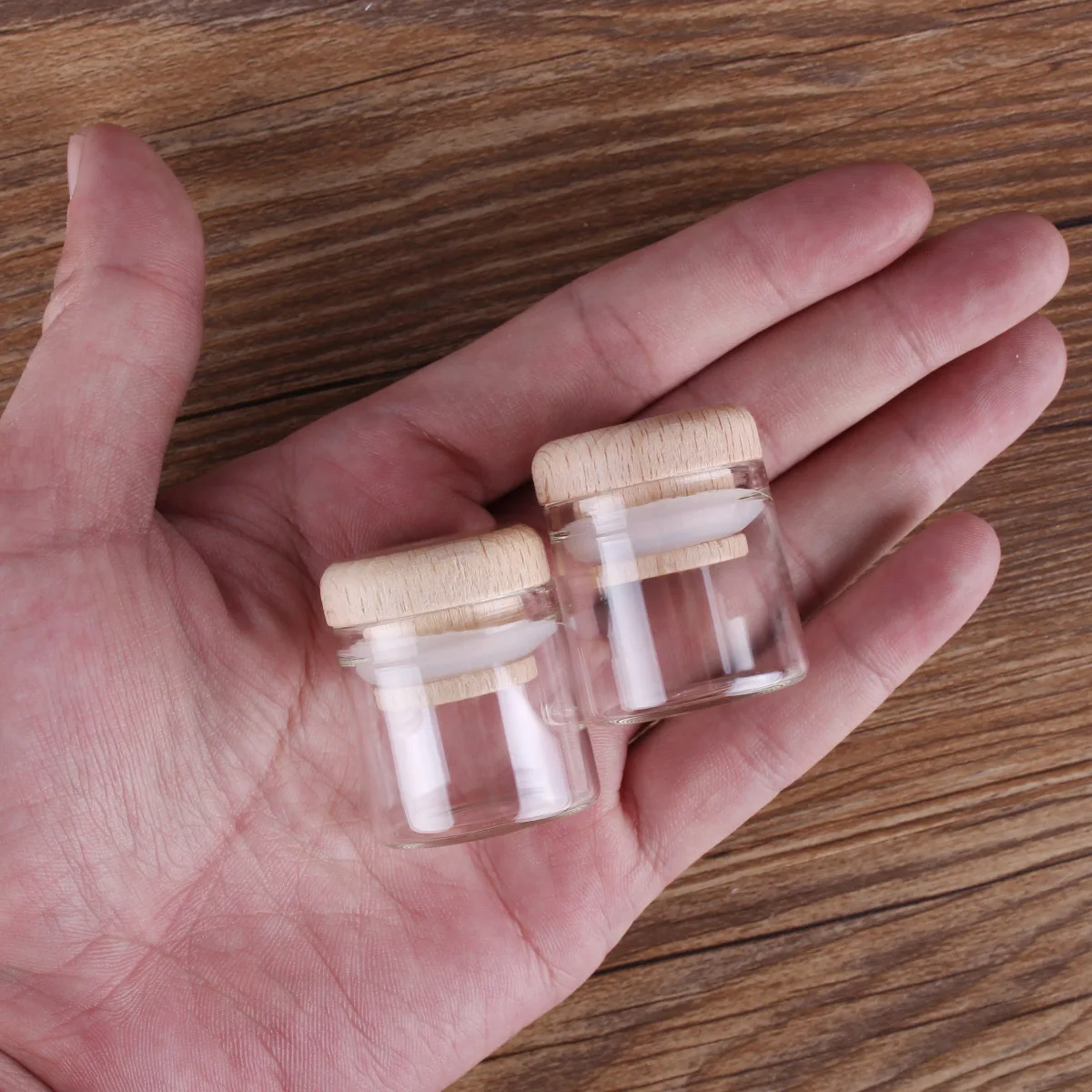 5pcs 10ml 30*30mm Mini Glass Bottles Glass Jars with Solid Wood Caps Spice Jars Glass Vials Glass vessels Potion Bottles 4