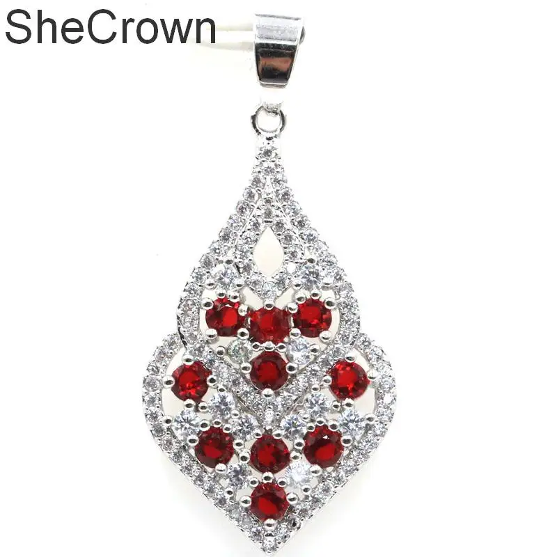 

41x20mm SheCrown New Arrival Red Blood Ruby CZ Gift Silver Pendant