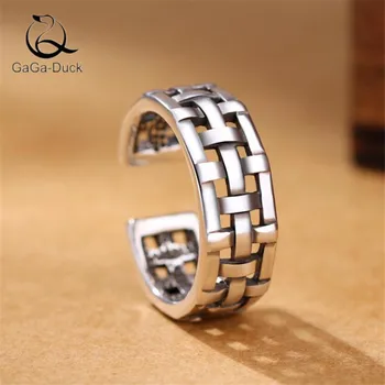 

New Retro Hollow Interwoven Mesh Jewelry 925 Sterling Silver Personality Geometric Creative Women Opening Rings R460