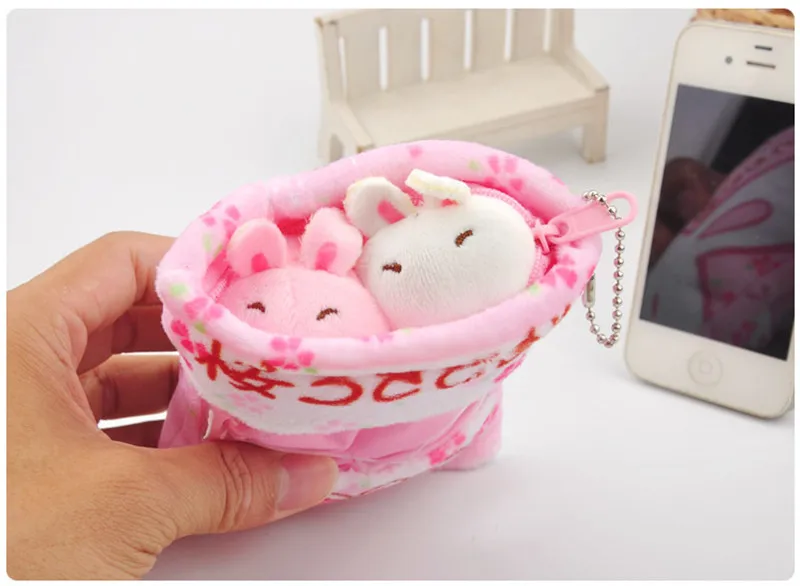 Bag of Chicken Bunny Rabbit Pudding Plush Keychain Toys Dolls Kawaii Yellow Chicken Rabbits Animal Dolls Key Bag Pendants 10pcslot 10 x 13cm (4)