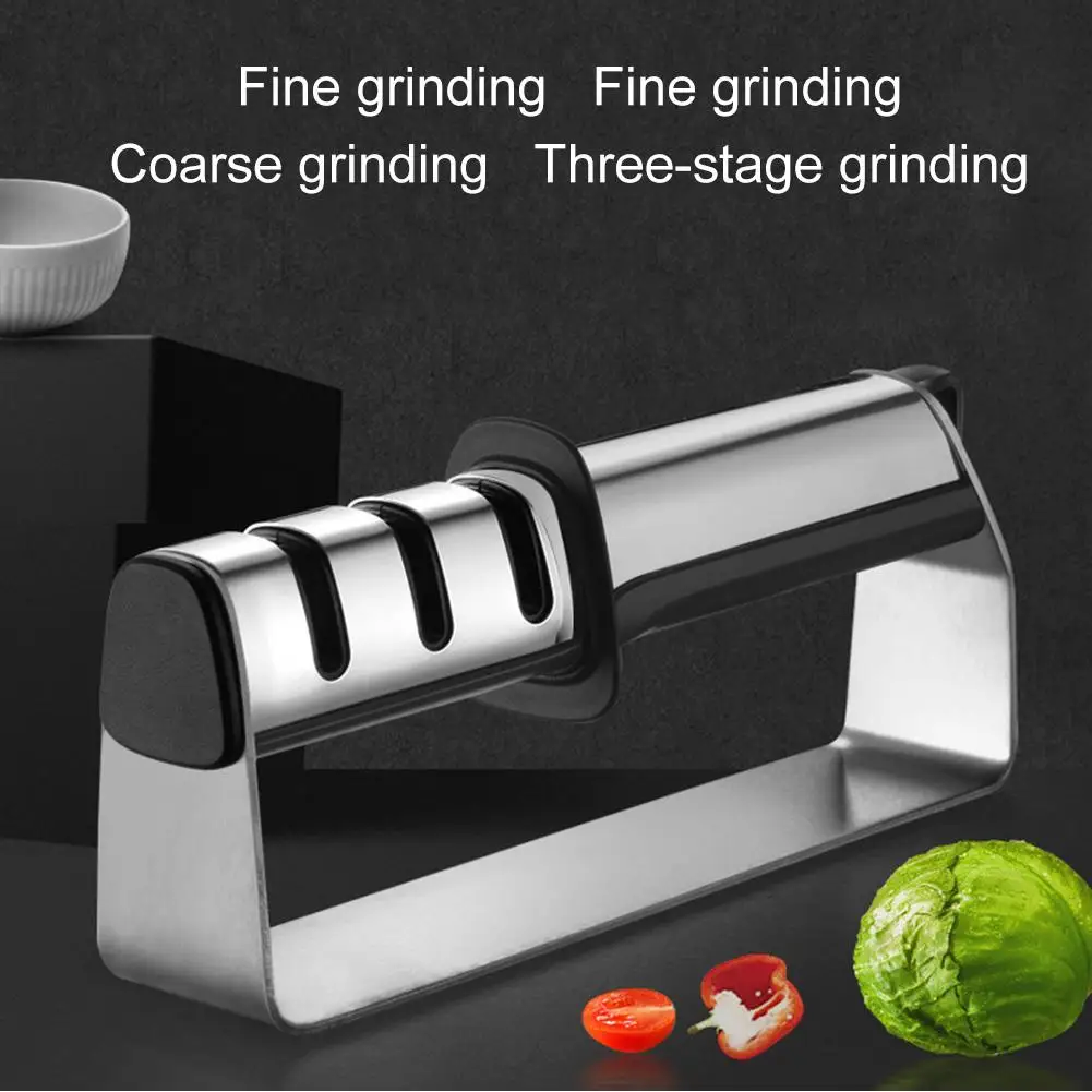 Durable Knife Sharpener Stainless Steel 3 Stages Knife Sharpener Grinder Sharpening Stone Home Kitchen Gadgets Sharpener Tool