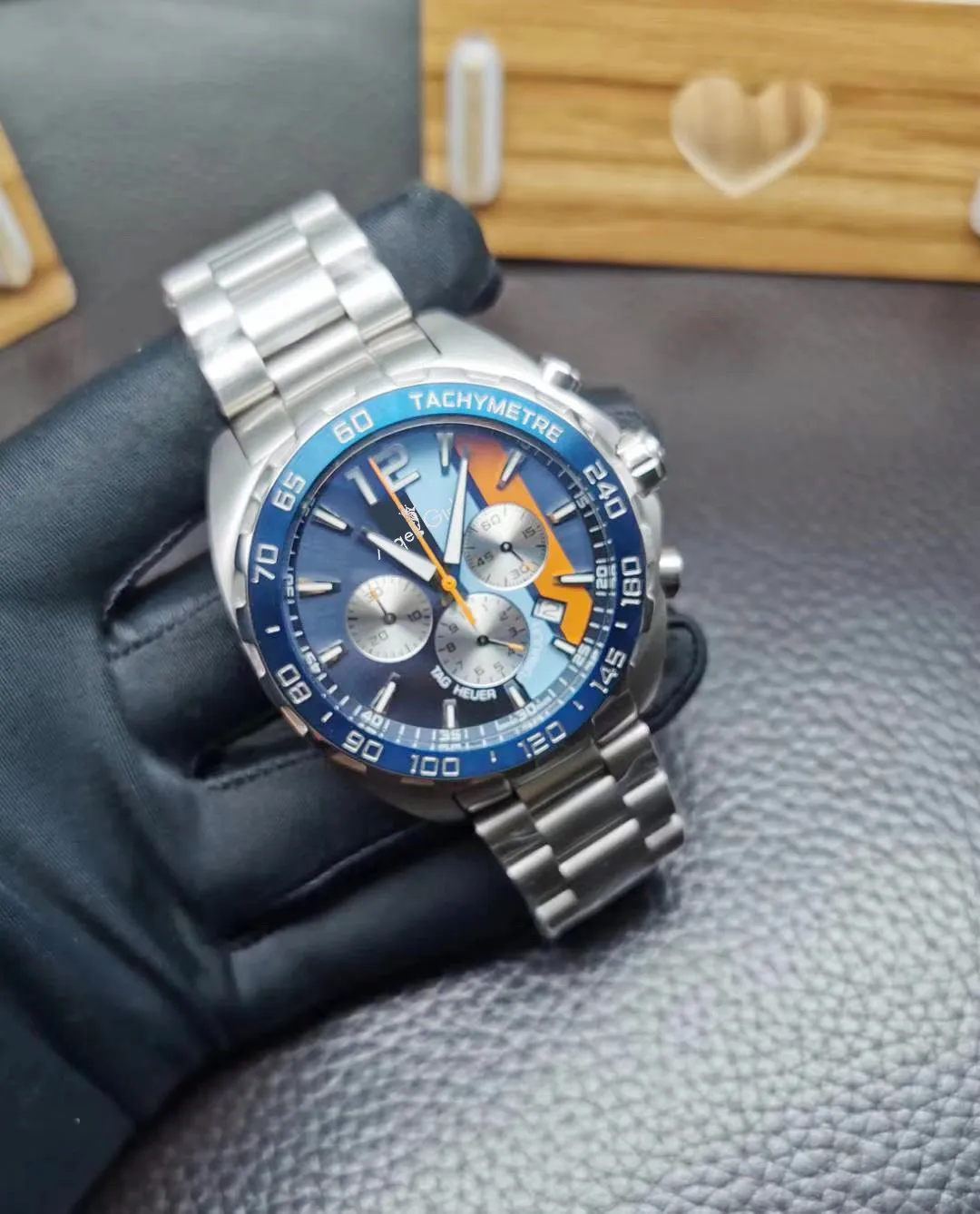 

Luxury Brand New Men Japanese Quartz Silver Blue Orange Stainless Steel Men Watch Chronograph Sapphire Ceramic Bezel StopWatch