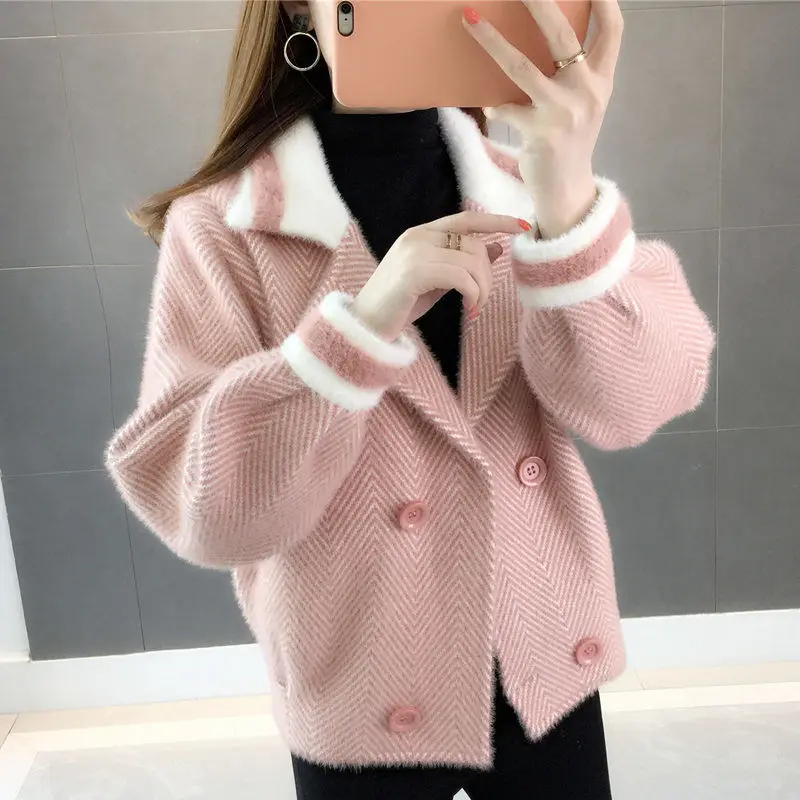 Best Price 2019 Mink Cashmere women short cardigans open stitch pockets thick turn-down collar casual office lady Best Price 2019 Mink Cashmere women short cardigans open stitch pockets thick turn-down collar casual office lady