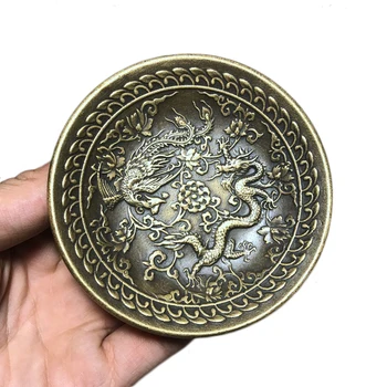 

LAOJUNLU Brass Pen Wash Dish Dragon And Phoenix Bowl Relief Imitation Antique Collection Wenfang Four Treasures Xuanzi Bottom