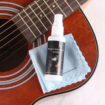 

50ml Guitar Bass Stringed Instrument String Maintenance Cleaner Polish Treated Spray with Cleaning Cloth K4UC