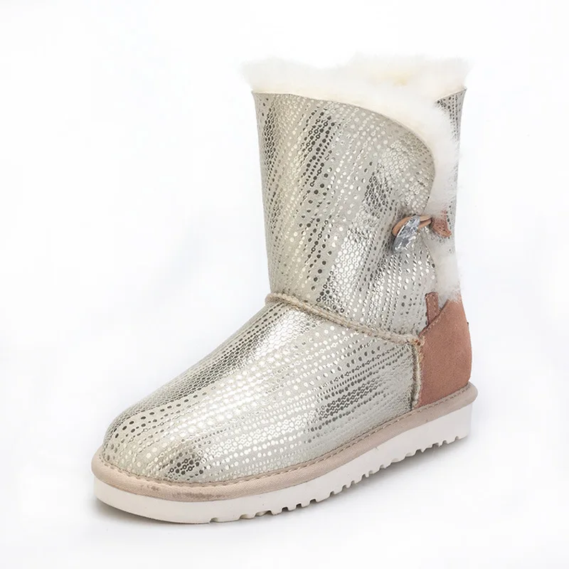 Лидер продаж; женские ботинки; зимние сапоги из натуральной овечьей кожи; зимние сапоги на натуральном меху; теплая шерсть; водонепроницаемые зимние сапоги; обувь - Цвет: White as pic