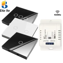 Diese 86 commutateur panneau ON/OFF interrupteur tactile interrupteur de lumière sans fil 433Mhz télécommande, ca 90V ~ 250V 10A interrupteur pour l'éclairage